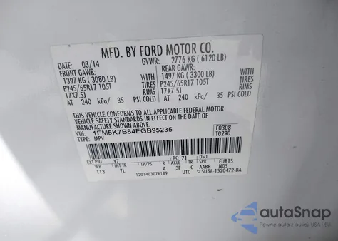 2014 Ford Explorer из США, поврежденный, VIN 1FM5K7B84EGB95235